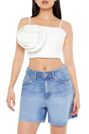 WHITE Denim Rose Cropped Cami, image 1
