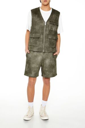 OLIVE Oil Wash Faux Suede Shorts, image 1