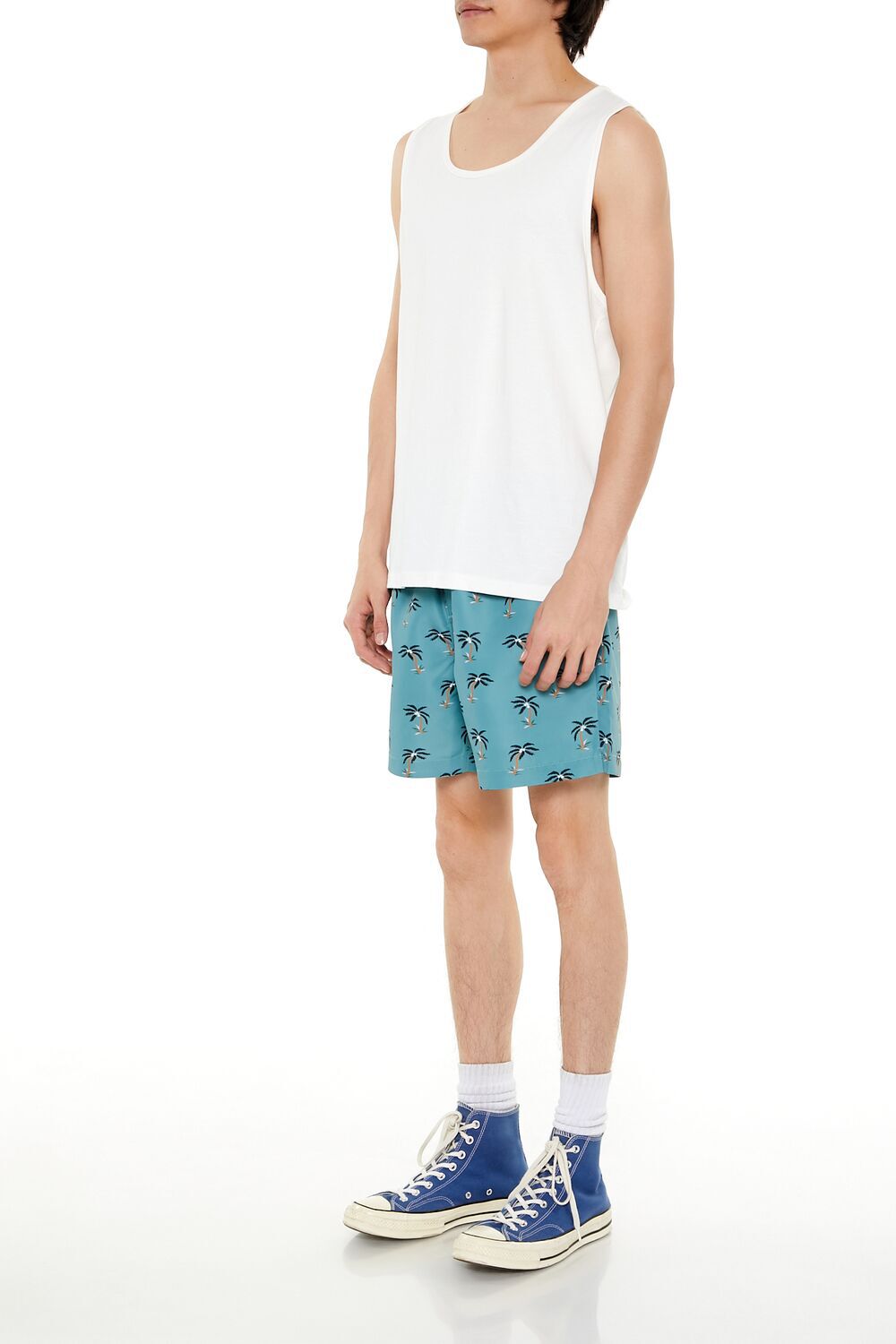 TEAL BLUE/MULTI Palm Tree Swim Trunks, image 3