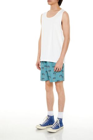 TEAL BLUE/MULTI Palm Tree Swim Trunks, image 3