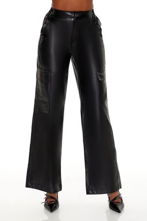 BLACK Faux Leather High-Rise Cargo Pants, image 2