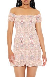 PINK/MULTI Smocked Ornate Print Mini Dress, image 4