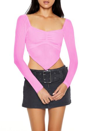 PINK Mesh Long-Sleeve Crop Top, image 1