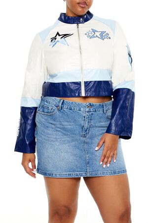 BLUE Plus Size Flaming Heart Moto Jacket, image 1