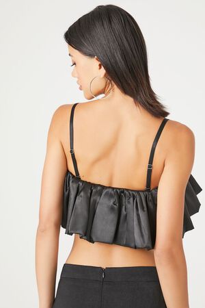 BLACK Satin Ruffle Cropped Cami, image 3