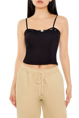 BLACK Lace-Trim Rosette Cropped Cami, image 1