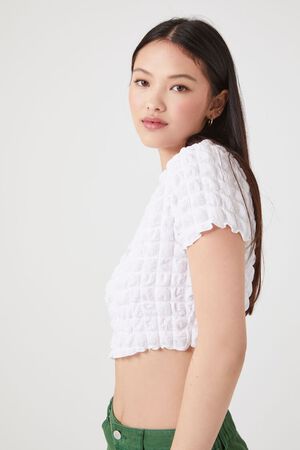 GREEN Textured Cutout Crop Top, image 2