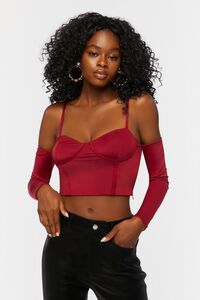 BURGUNDY Bustier Open-Shoulder Crop Top, image 1