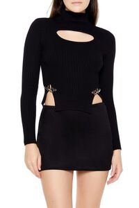 BLACK Turtleneck Cutout Buckle Sweater, image 1