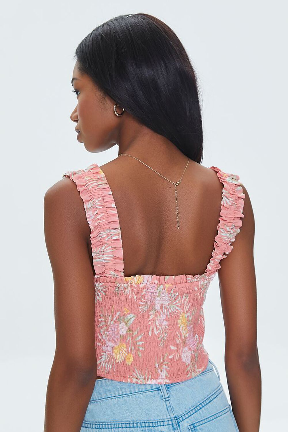 TIGERLILY/MULTI Tropical Leaf Smocked Crop Top, image 3