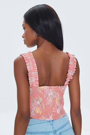 TIGERLILY/MULTI Tropical Leaf Smocked Crop Top, image 3