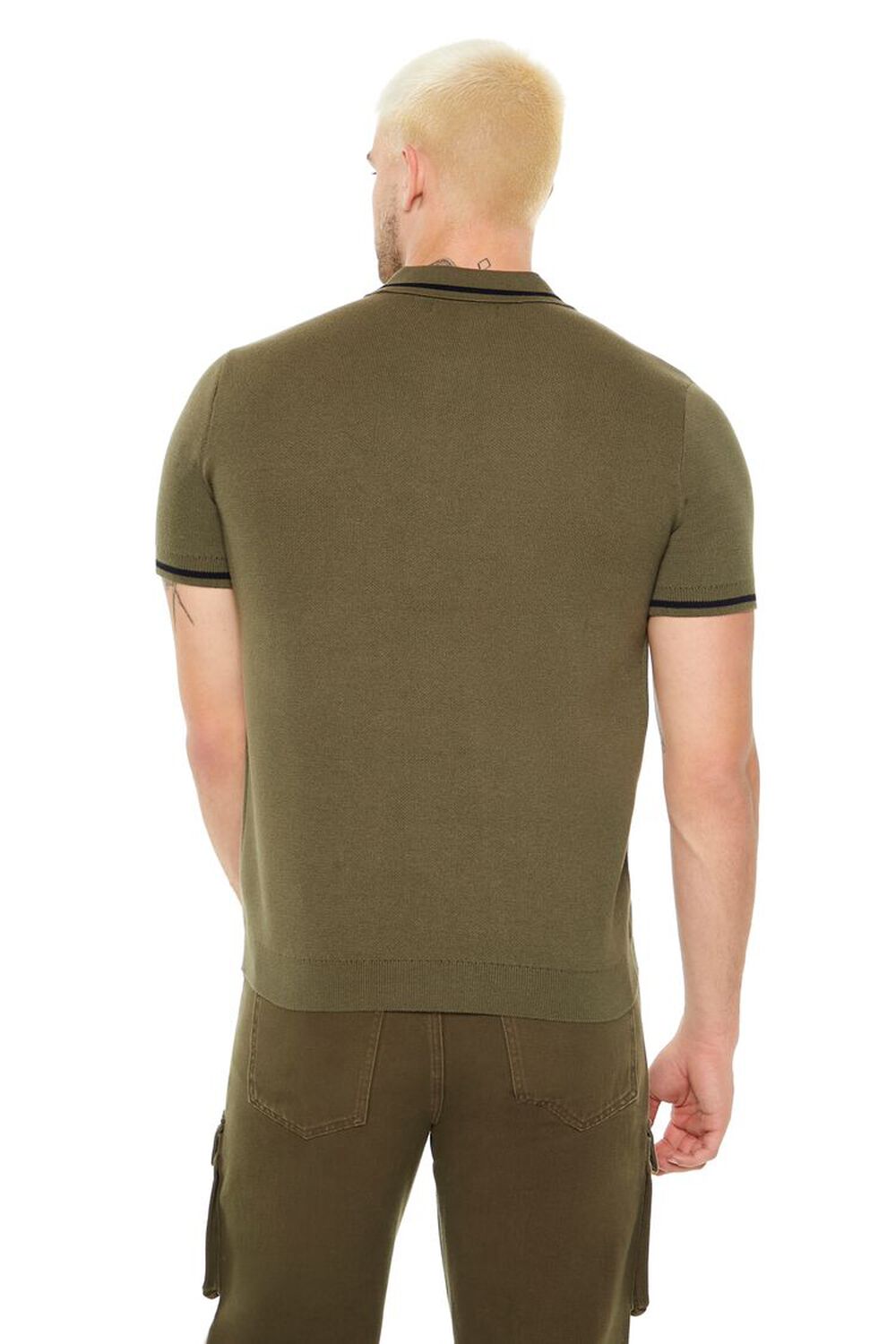 OLIVE/BLACK Sweater-Knit Zip-Up Shirt, image 3
