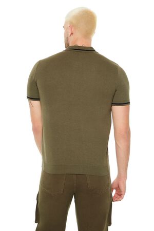 OLIVE/BLACK Sweater-Knit Zip-Up Shirt, image 3