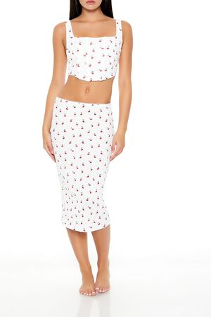 WHITE/MULTI Cherry Print Lingerie Corset Top, image 2