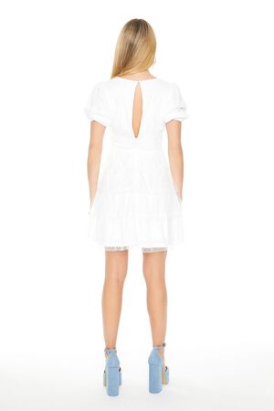 WHITE Clip-Dot Puff-Sleeve Mini Dress, image 3