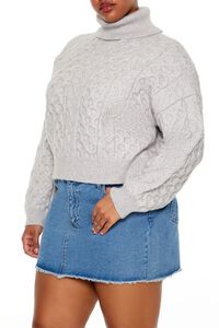 LIGHT GREY Plus Size Cable Knit Turtleneck Sweater, image 4