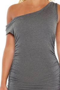 CHARCOAL Ruched One-Shoulder Mini Dress, image 5