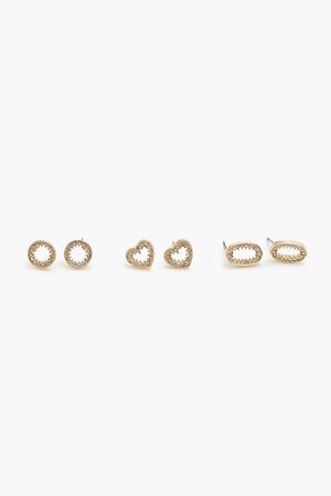 GOLD/CLEAR Cutout Heart Stud Earring Set, image 2