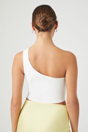 WHITE Sweater-Knit One-Shoulder Crop Top, image 3