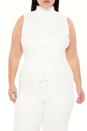 EGRET Plus Size Sweater-Knit Turtleneck Crop Top, image 1