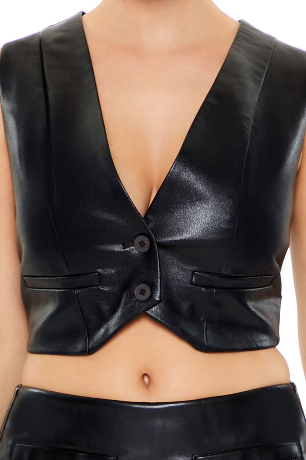 BLACK Faux Leather Cropped Vest, image 3