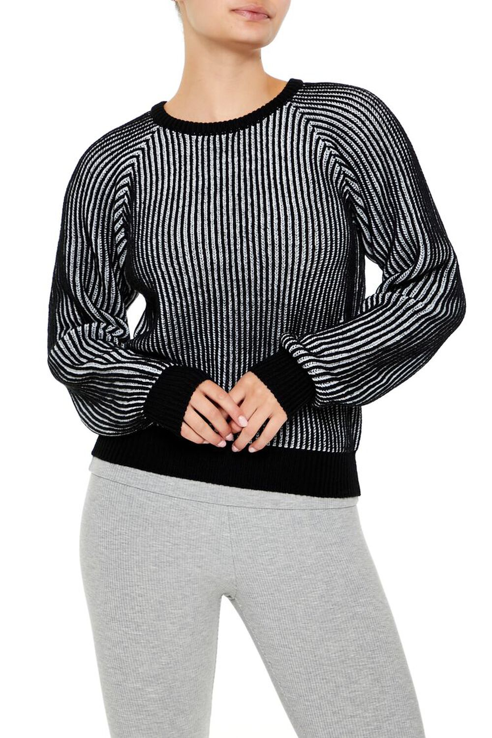 BLACK/WHITE Striped Ribbed Knit Sweater, image 1