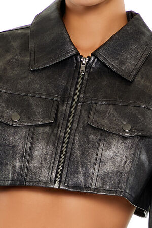 BLACK Cropped Metallic Moto Jacket, image 3
