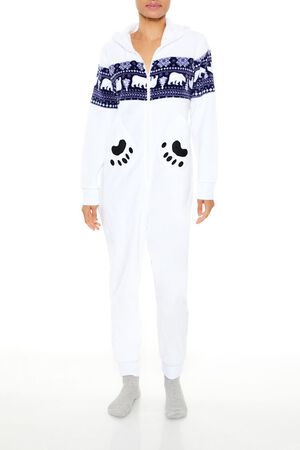 WHITE/MULTI Hooded Polar Bear Jumpsuit, image 1