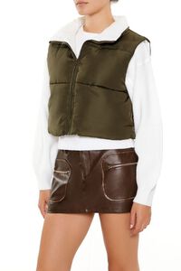 OLIVINE  Quilted Cropped Zip-Up Vest, image 4