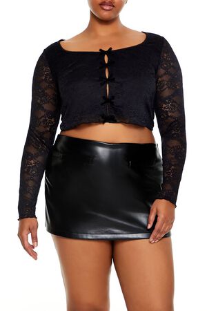 BLACK Plus Size Cutout Bow Crop Top, image 1
