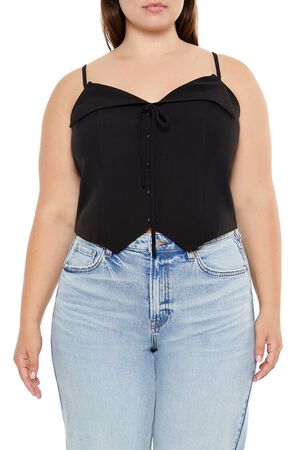 BLACK Plus Size Button-Front Cropped Cami, image 1