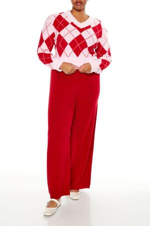 PINK/RED Plus Size Argyle Cropped Sweater, image 2