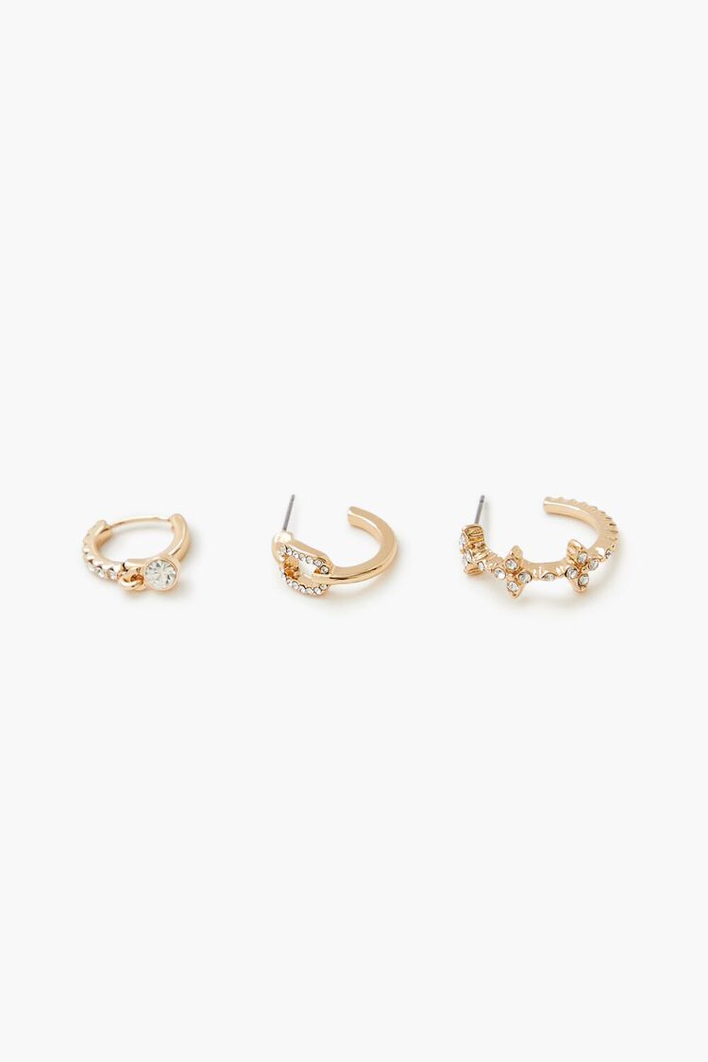 GOLD/CLEAR Rhinestone Hoop Earring Set, image 3