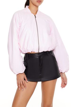 PINK Faux Leather Balloon-Sleeve Jacket, image 1