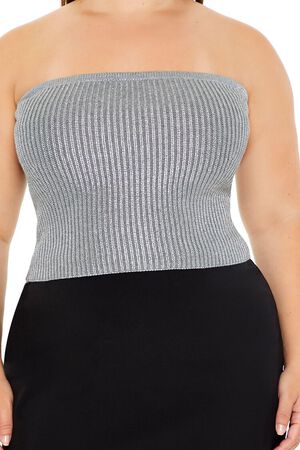 GREY Plus Size Metallic Tube Top, image 3