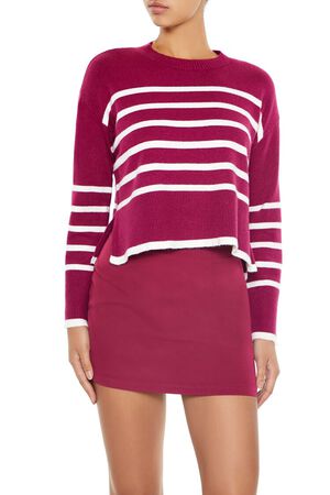 RED/MULTI Striped Cropped Sweater, image 1