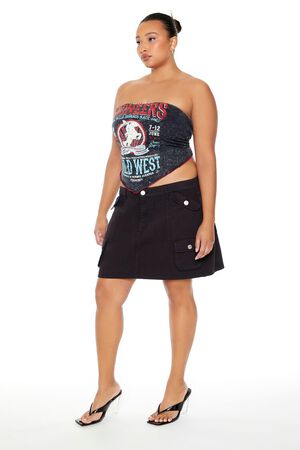 BLACK Plus Size Twill Cargo Mini Skirt, image 2