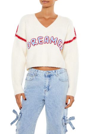 CREAM/MULTI Dreamer Patch Fuzzy Knit Sweater, image 1