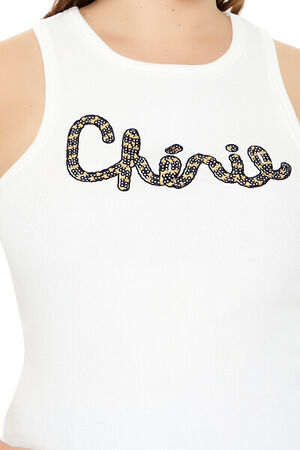 WHITE/MULTI Plus Size Cherie Sequin Tank Top, image 3