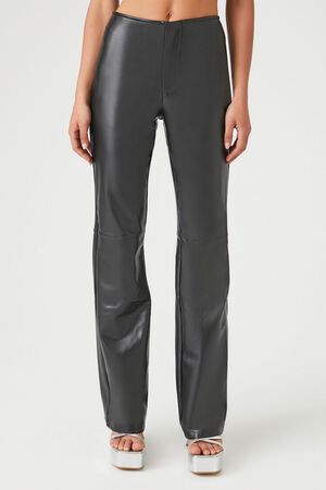 BLACK Faux Leather High-Rise Flare Pants, image 2