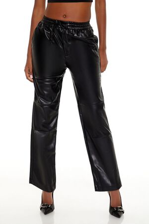 BLACK Faux Leather High-Rise Pants, image 2