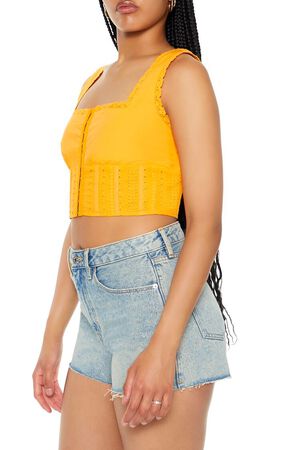 ORANGE Lace-Trim Corset Crop Top, image 2