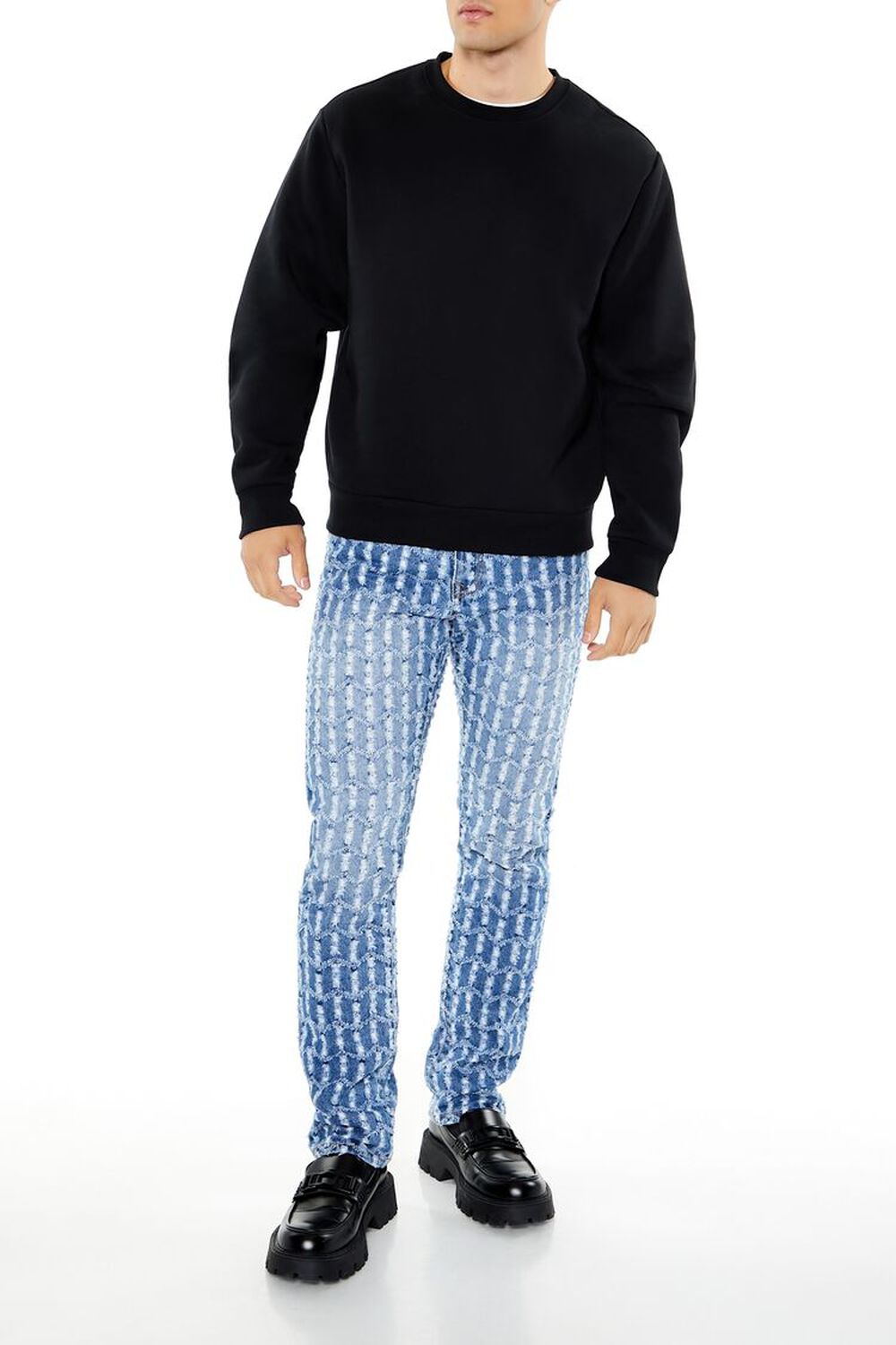 MEDIUM DENIM Frayed Slim-Fit Mid-Rise Jeans, image 1