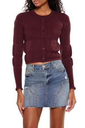 MERLOT Mixed Knit Cardigan Sweater, image 1