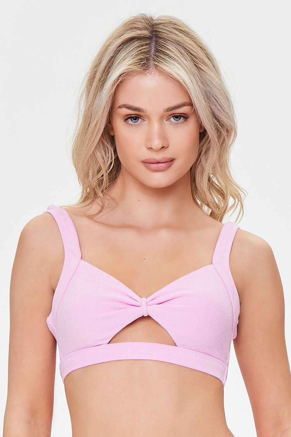 PURPLE Terry Cloth Cutout Bikini Top, image 1