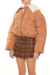 LIGHT BROWN Faux Leather Puffer Jacket, image 4