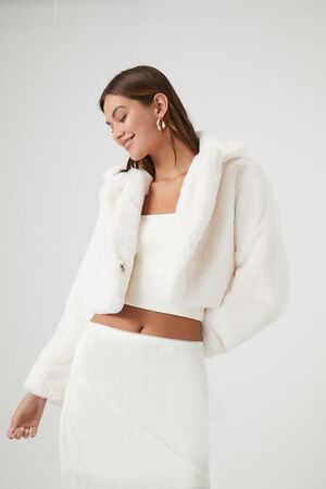 WHITE Plush Cropped Coat, image 1
