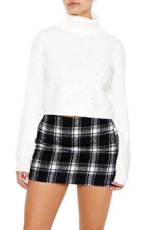 WHITE Faux Pearl Turtleneck Sweater, image 1