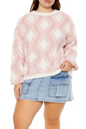 BLUSH/MULTI Plus Size Marled Diamond Knit Sweater, image 1
