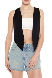 BLACK Open-Front Pointed-Hem Vest, image 1